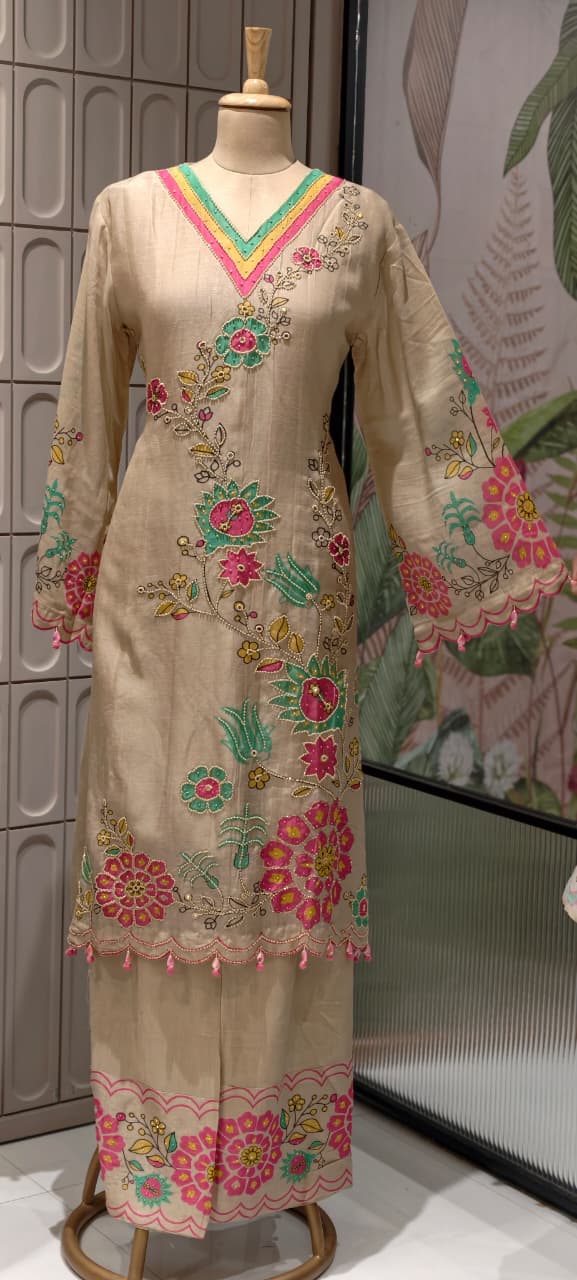 Multicolor Print Tiny Pearl Highlights Artisnal Tissue A-Line Full Suit Set With Dupatta- 14292