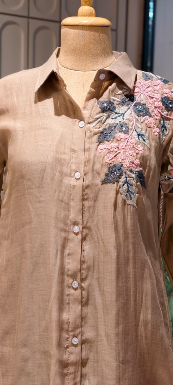 Floral Applique Featuring Handcrafted Patchwork Embroidered Banarasi Mul Chanderi Co-Ord Sets- 14859
