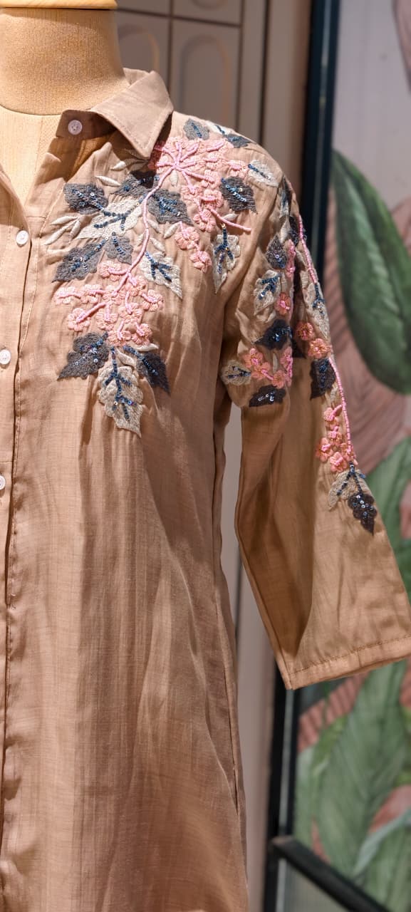 Floral Applique Featuring Handcrafted Patchwork Embroidered Banarasi Mul Chanderi Co-Ord Sets- 14859