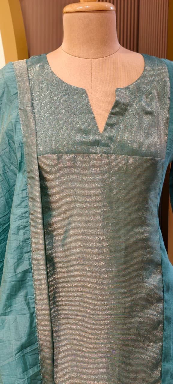 Elegant Beautiful Dual-Tone A-Line Kurta With Bottom and Dupatta In Surat Mul Chanderi Fabric