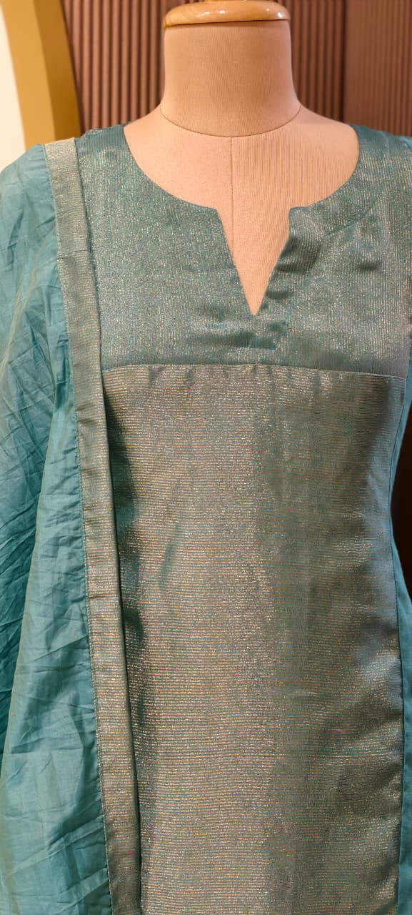 Elegant Beautiful Dual-Tone A-Line Kurta With Bottom and Dupatta In Surat Mul Chanderi Fabric