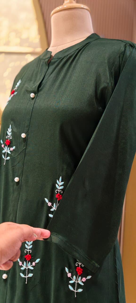 Elegant Floral Embroidered Co-ord Set Button-Down Tunic & Matching Trousers- 14874