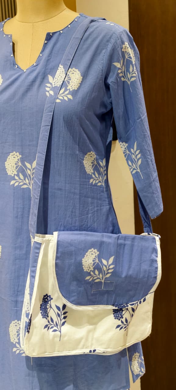 Floral Block Print Dual Color Cotton Co-ord Set with Matching Bag- 14901