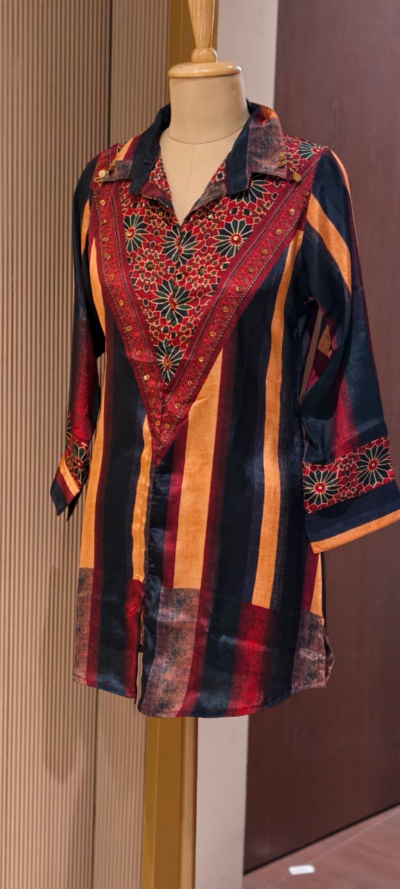 Stunning Striped Multi Block Prints Casual Crepe Shirts- 14923