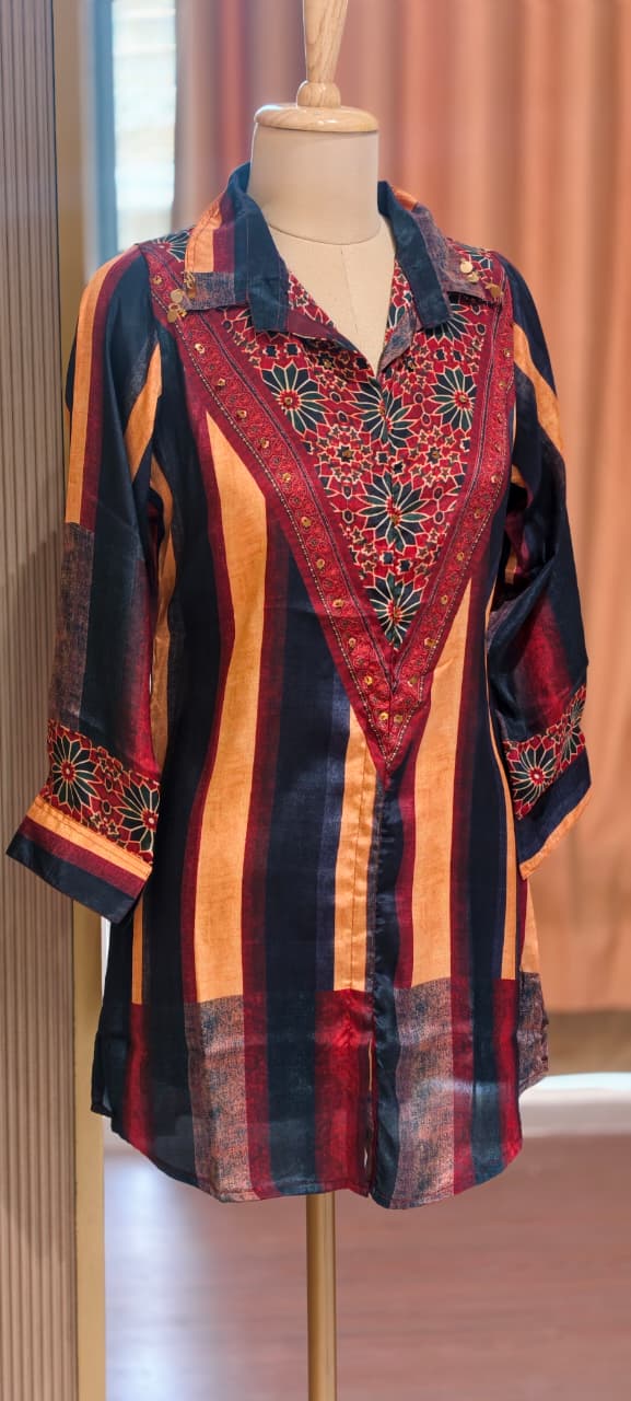 Stunning Striped Multi Block Prints Casual Crepe Shirts- 14923
