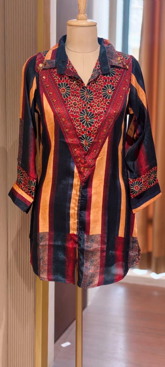 Stunning Striped Multi Block Prints Casual Crepe Shirts- 14923