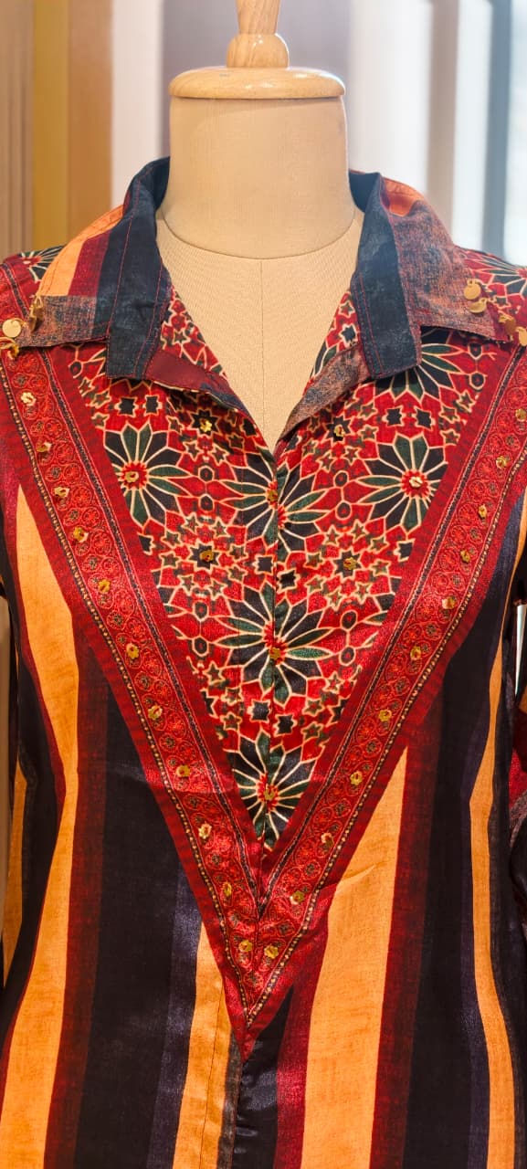 Stunning Striped Multi Block Prints Casual Crepe Shirts- 14923