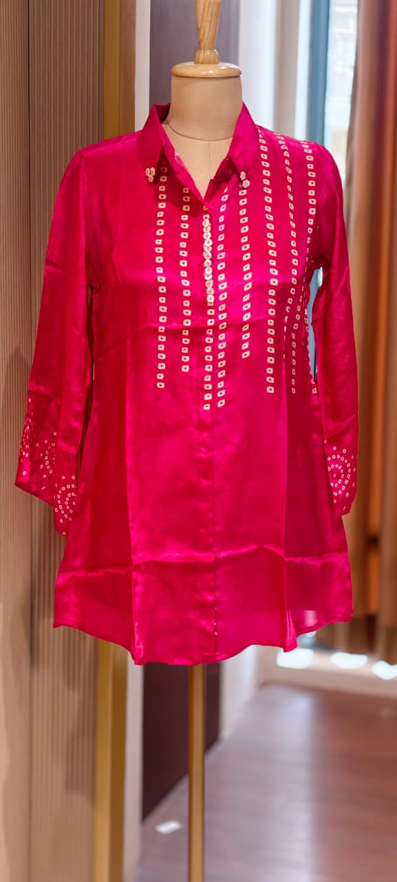 Bandhej Print Trendy Crepe Shirt with Decorative Button Detailing-14924