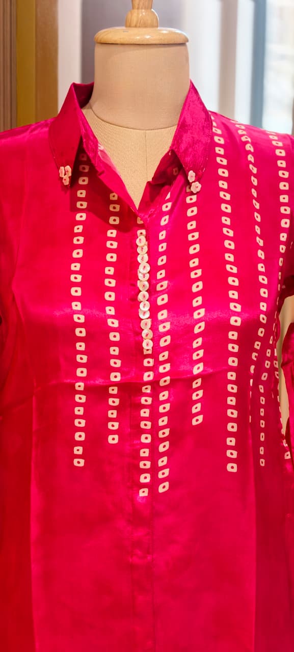 Bandhej Print Trendy Crepe Shirt with Decorative Button Detailing-14924