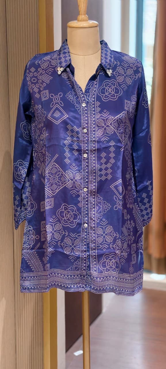 Bandhej Print Trendy Crepe Shirt with Decorative Button Detailing-14924