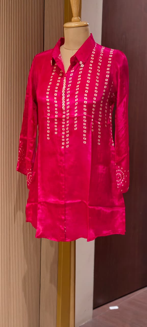 Bandhej Print Trendy Crepe Shirt with Decorative Button Detailing-14924