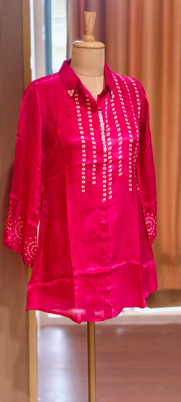 Bandhej Print Trendy Crepe Shirt with Decorative Button Detailing-14924