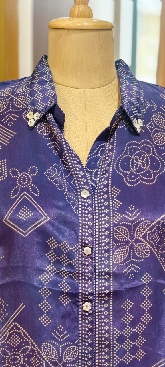 Bandhej Print Trendy Crepe Shirt with Decorative Button Detailing-14924