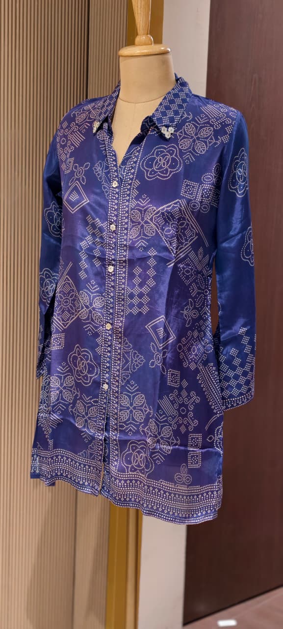 Bandhej Print Trendy Crepe Shirt with Decorative Button Detailing-14924