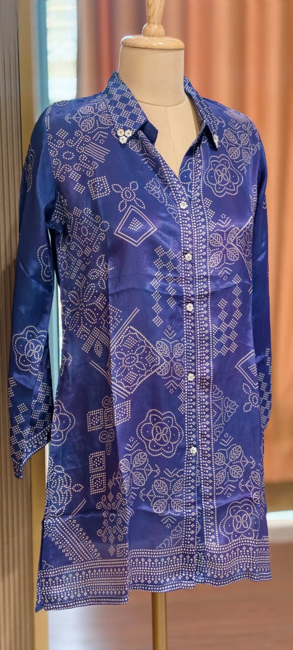 Bandhej Print Trendy Crepe Shirt with Decorative Button Detailing-14924