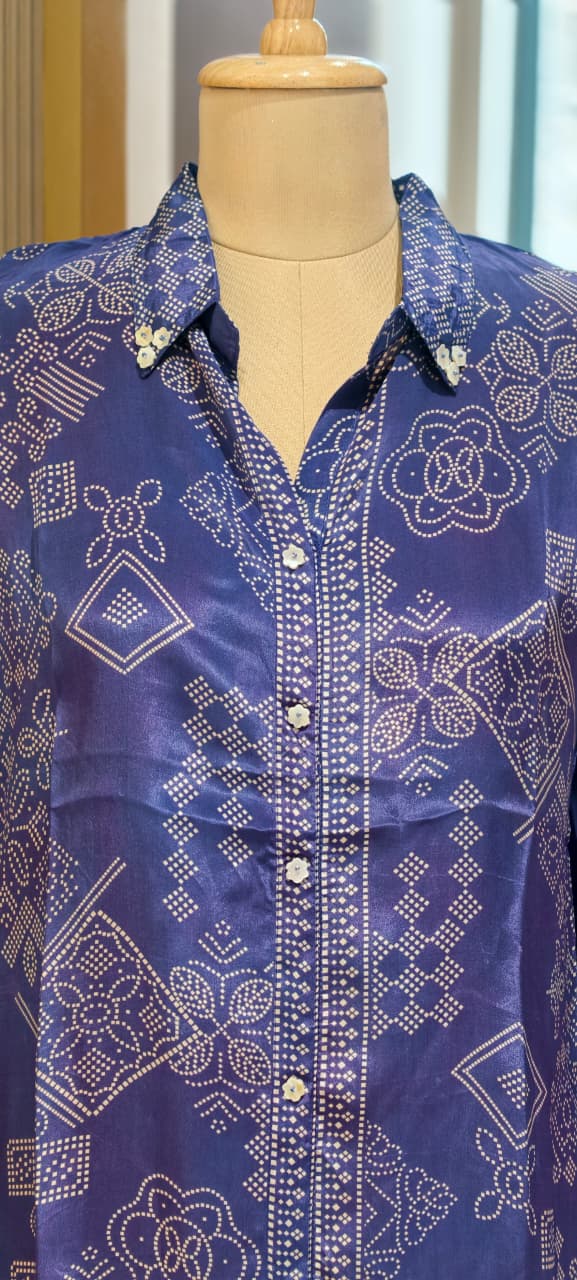 Bandhej Print Trendy Crepe Shirt with Decorative Button Detailing-14924