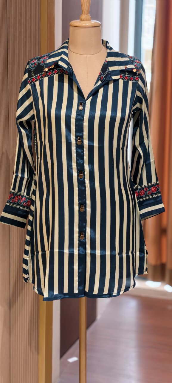 Stunning Striped Multi Block Prints Casual Crepe Shirts- 14923