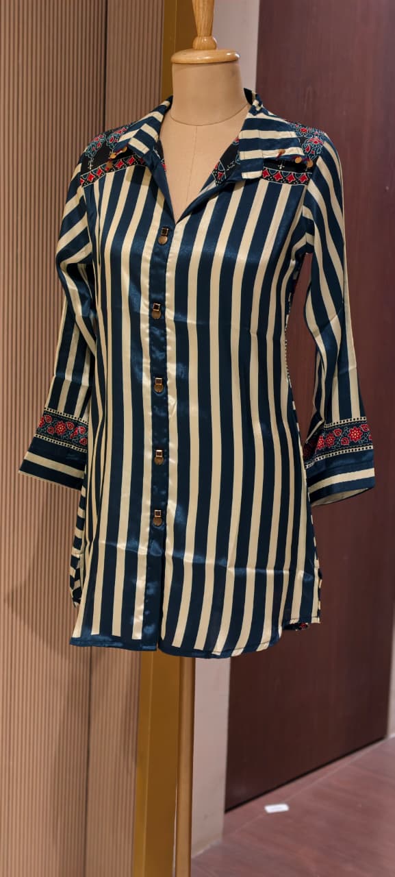 Stunning Striped Multi Block Prints Casual Crepe Shirts- 14923