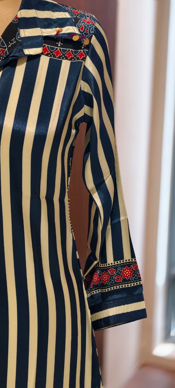 Stunning Striped Multi Block Prints Casual Crepe Shirts- 14923