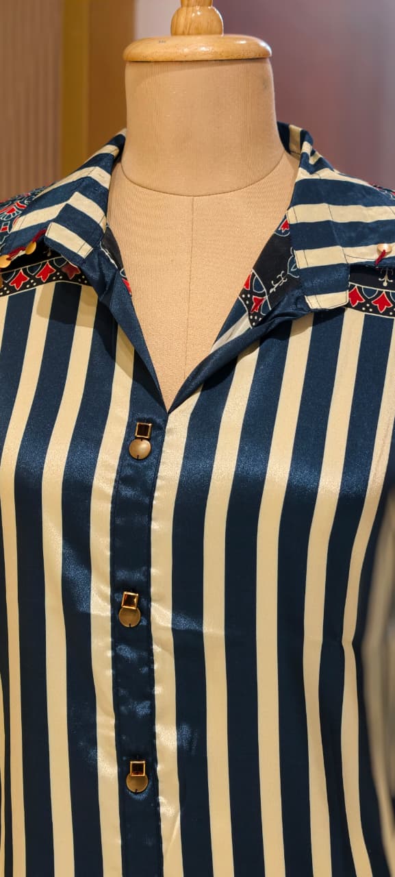 Stunning Striped Multi Block Prints Casual Crepe Shirts- 14923
