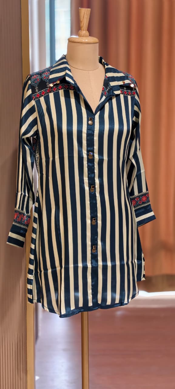 Stunning Striped Multi Block Prints Casual Crepe Shirts- 14923