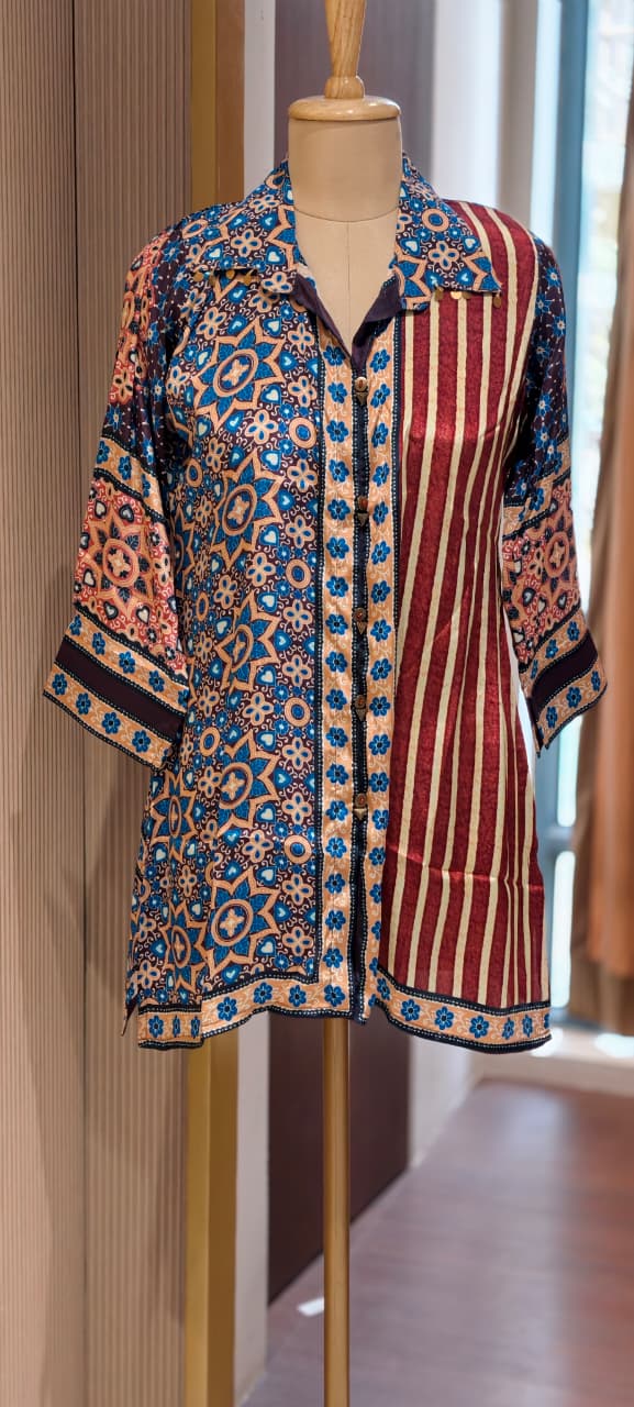 Stunning Striped Multi Block Prints Casual Crepe Shirts- 14923