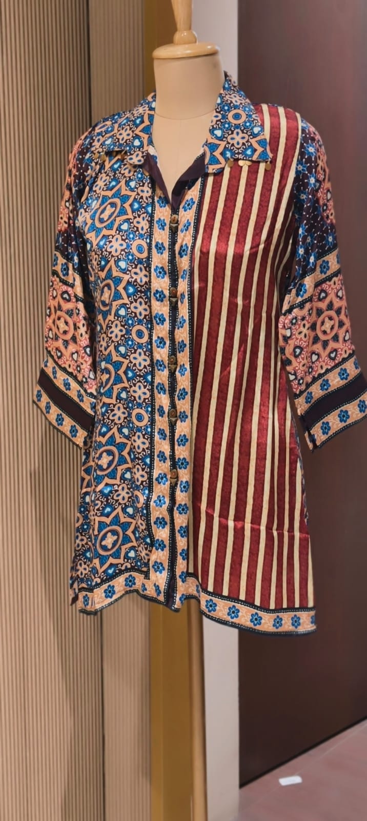 Stunning Striped Multi Block Prints Casual Crepe Shirts- 14923