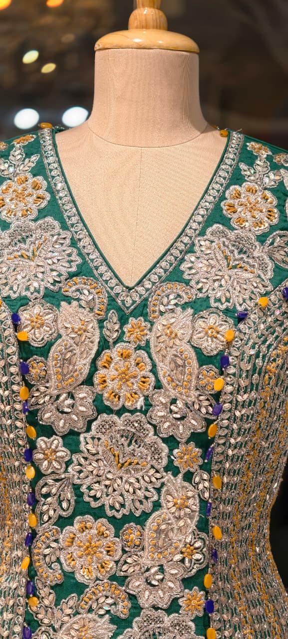 Hand-Embroidered Koti Jacket and Draped Skirt Set Flowing  Dhoti Draped Skirt With Tassel Accent