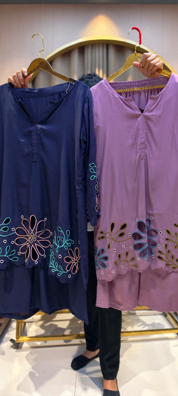 Premium Imported Fabric Floral Hem Cut-Work Embroidery Co-Ord Set