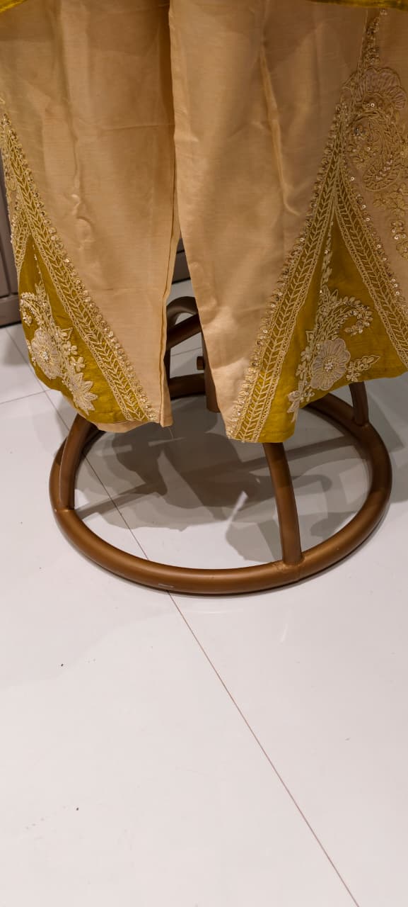 Royal Zardosi Work Over Shoulder & Bottom Fancy Dola Silk Kurta Pant Set- 14946