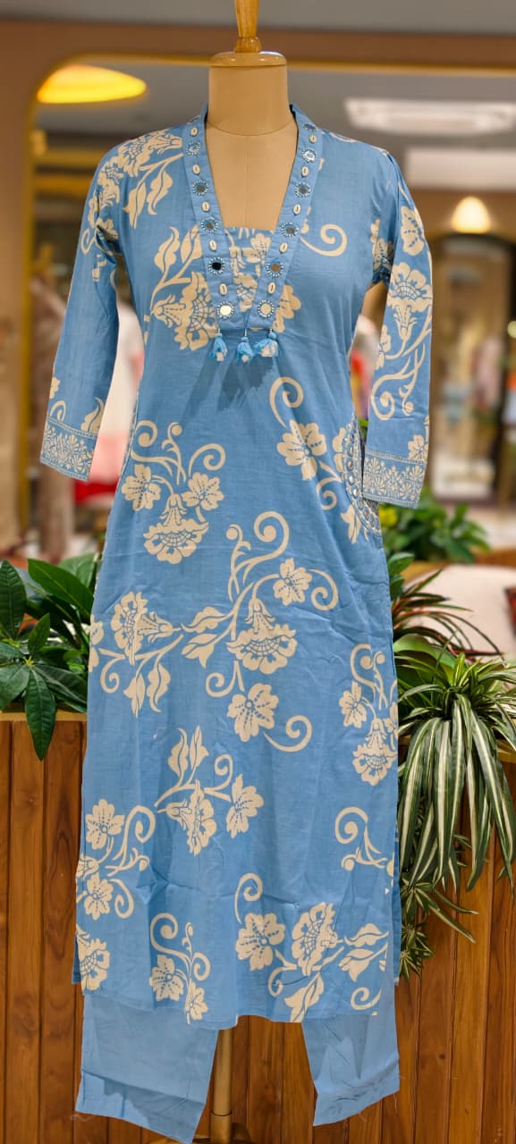 Bloom Grace Cotton Suit Ivory Blossom Elegance Noor Floral Charm Vintage Blossom Cotton Full Suit Set-