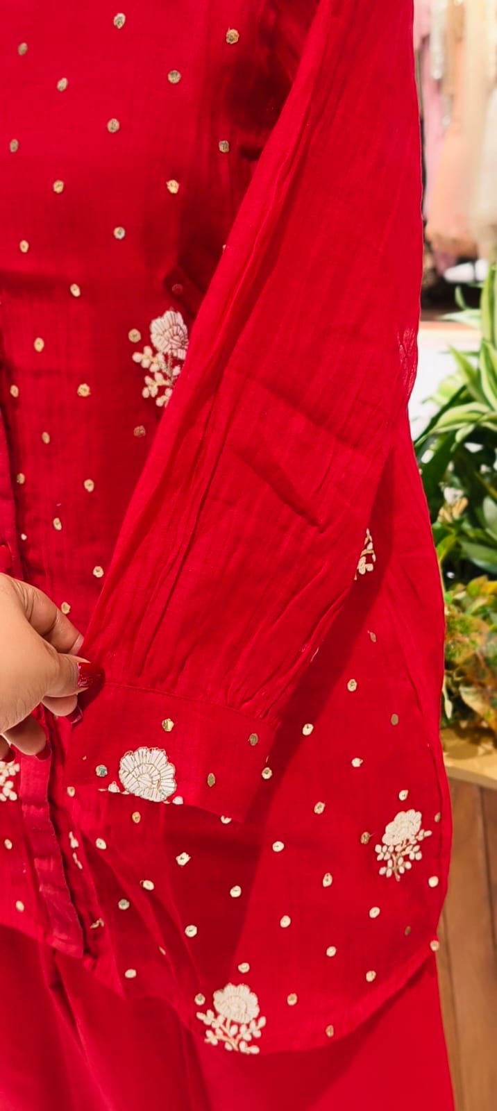 Premium Scattered Floral Embroidered Mul-Chanderi Co-Ord Set With Seperate Inner- 15313