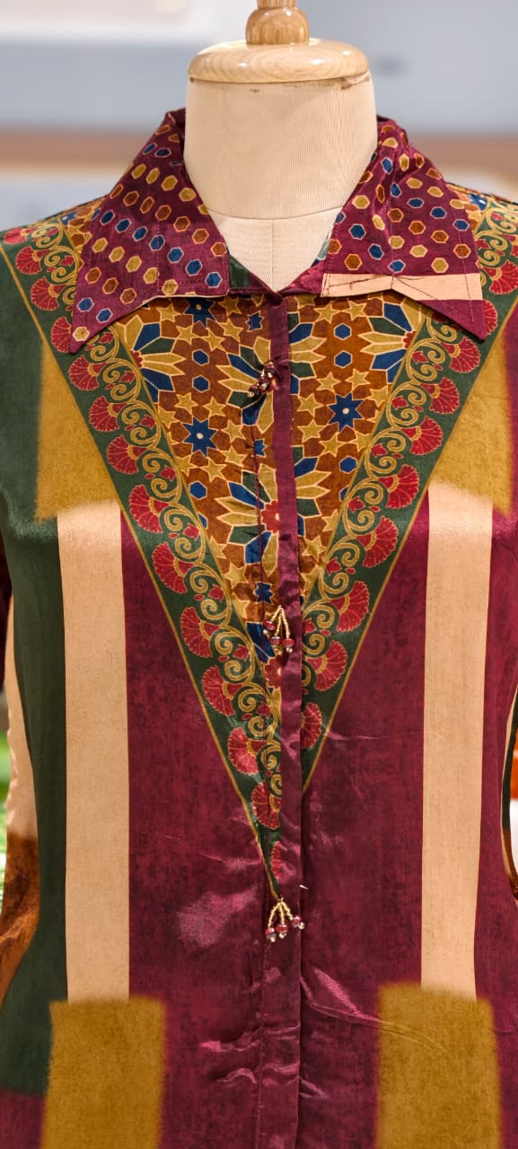 Ajrakh Assymetric Multicolor Print Crepe Casual Wear Shirt- 15323