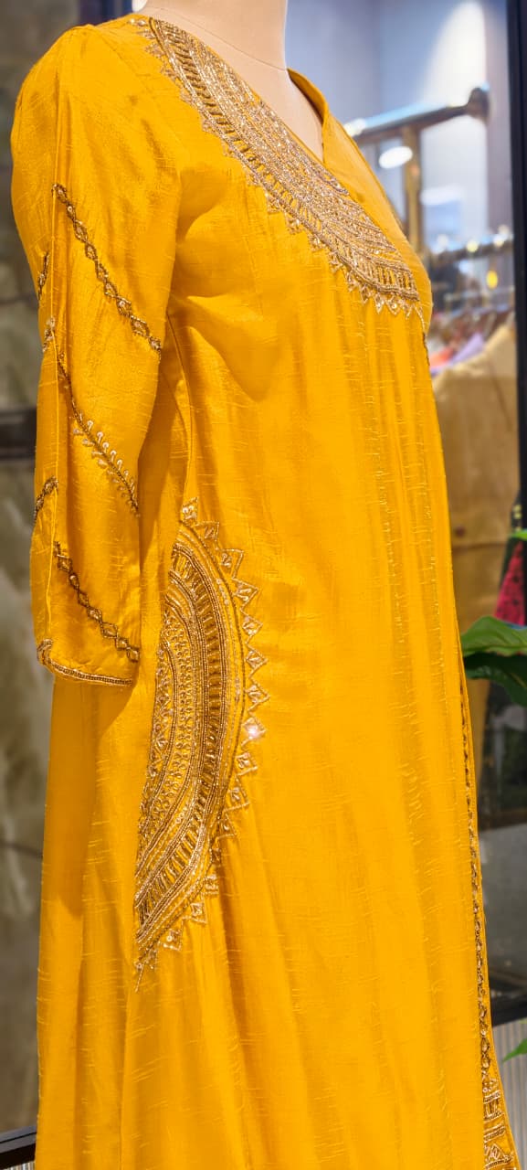 Half Phased Zardosi Embroidered Angrakha Style A-Line Russian Silk Full Suit Set with Dupatta- 15324