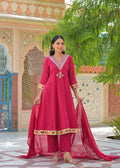 Vibrant Maroon Real Mirror V-Neck Embroidered Mul-Cotton Panel Anarkali Full Suit Set With Dupatta- 15324