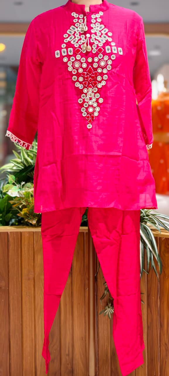 Mul-Chanderi Real Mirror Intricate Embroidery With Shell Detailing Co-Ord Set- 15398