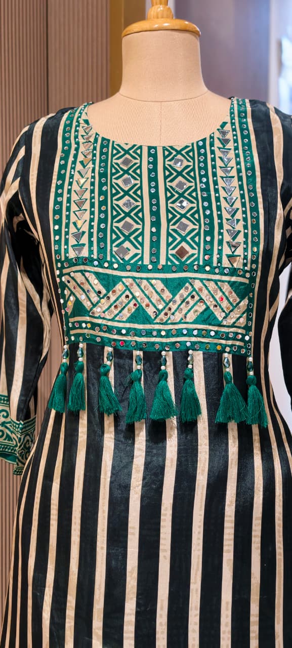 Boho Chich Tribal Inspired Multicolor Print Crepe Full Suit Set With Dupatta- 15417, 15120
