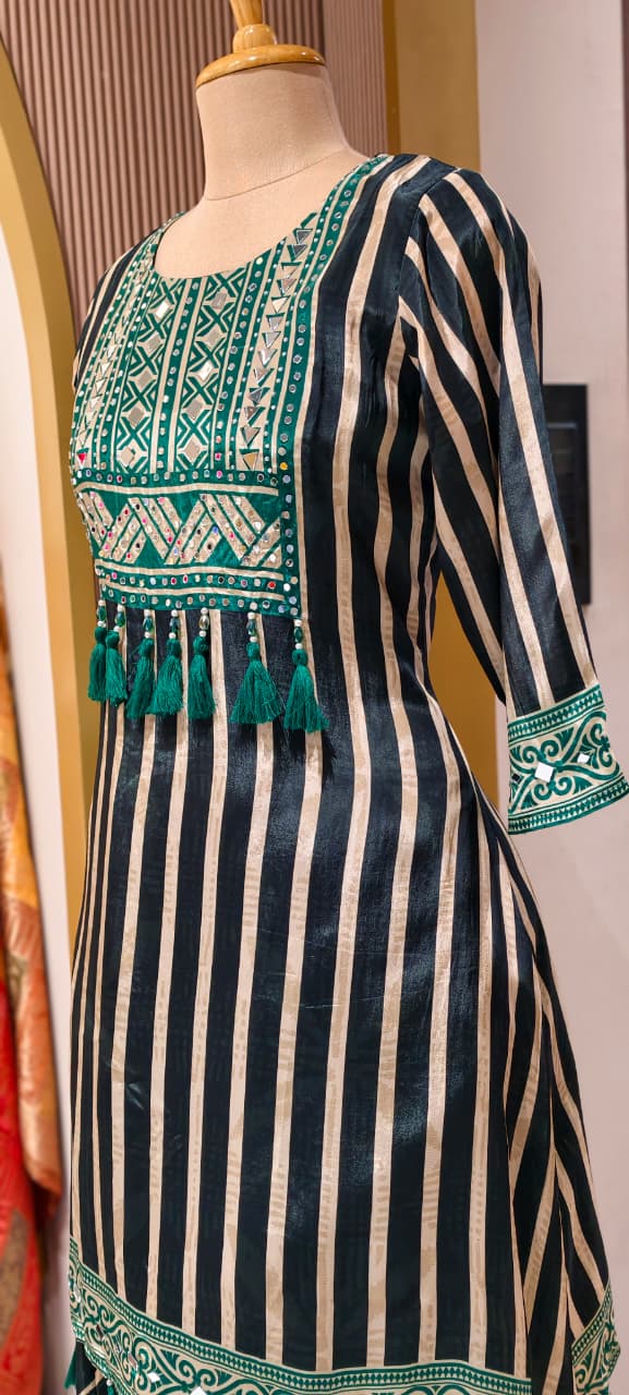 Boho Chich Tribal Inspired Multicolor Print Crepe Full Suit Set With Dupatta- 15417, 15120