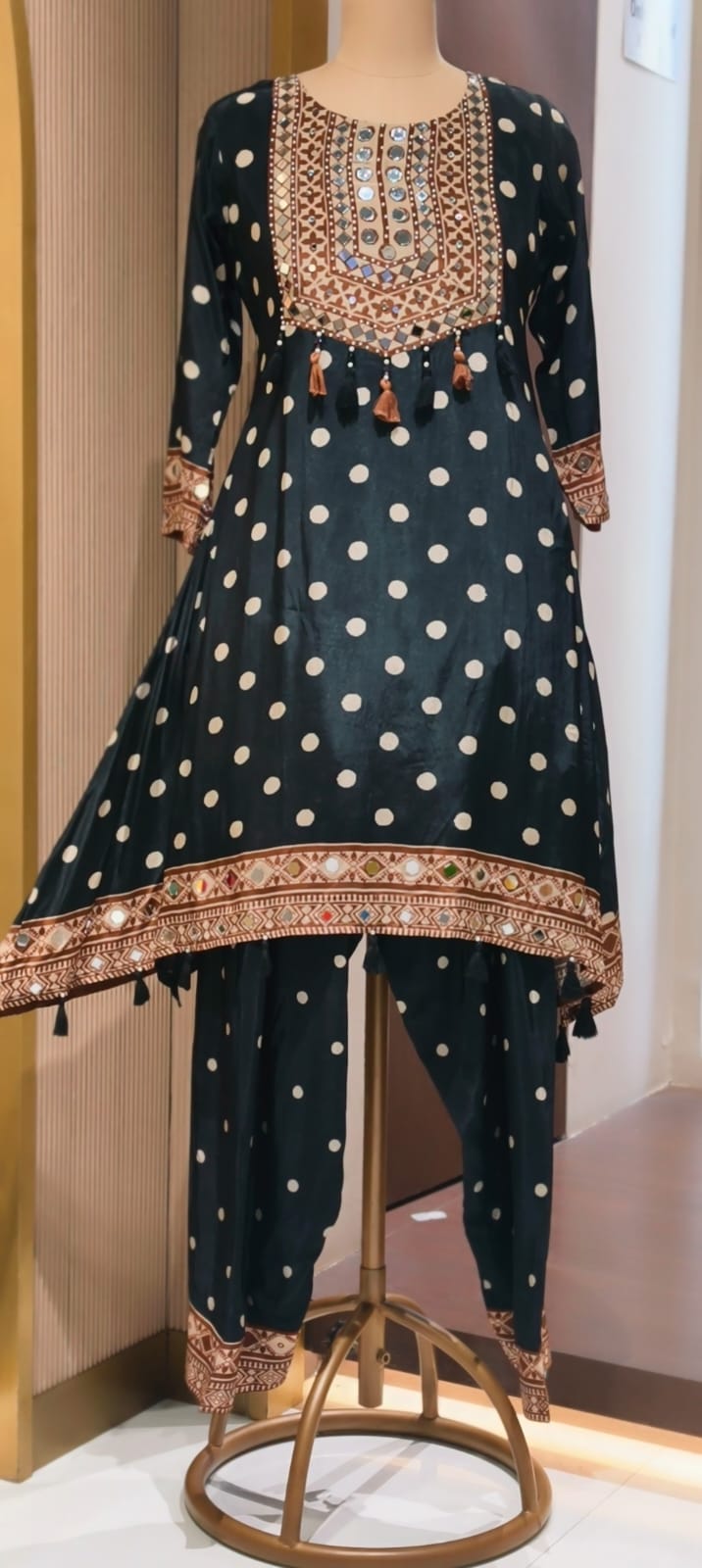 Boho Chich Tribal Inspired Multicolor Print Crepe Full Suit Set With Dupatta- 15417, 15120