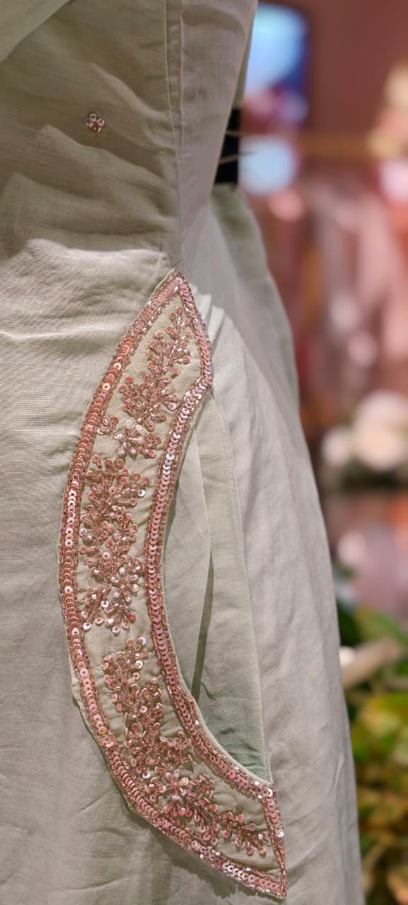 Pastel Intricate Hand-Embroidered Festive Wear Mul-Chanderi Fancy Full Suit Set With Dupatta- 15372