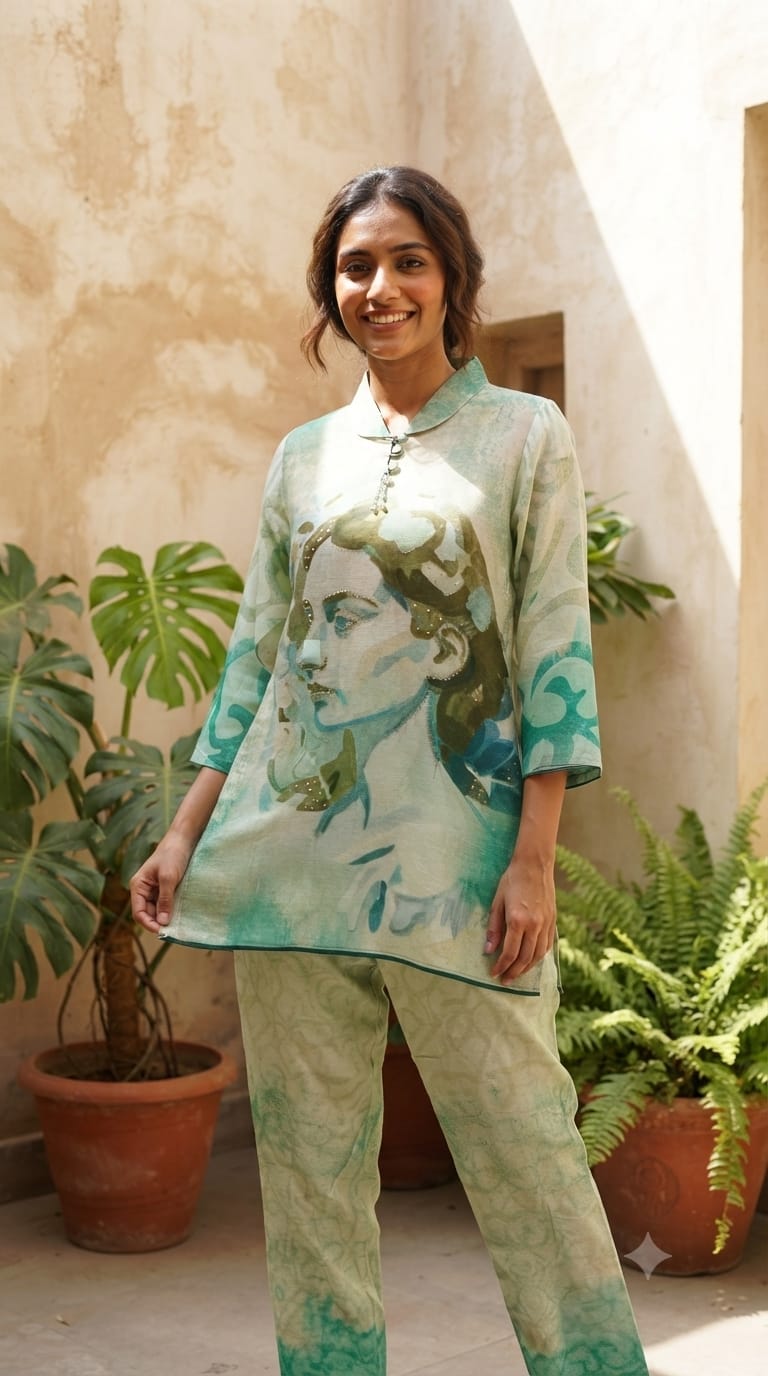 Face Patched Mossaic Print Multicolor Casual Wear Co-Ord Set- 15352