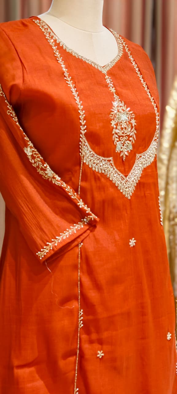 Cut-Dana Sequin Embroidered Yoke Surat Mul-Chanderi A-Line Full Suit Set With Dupatta- 15322