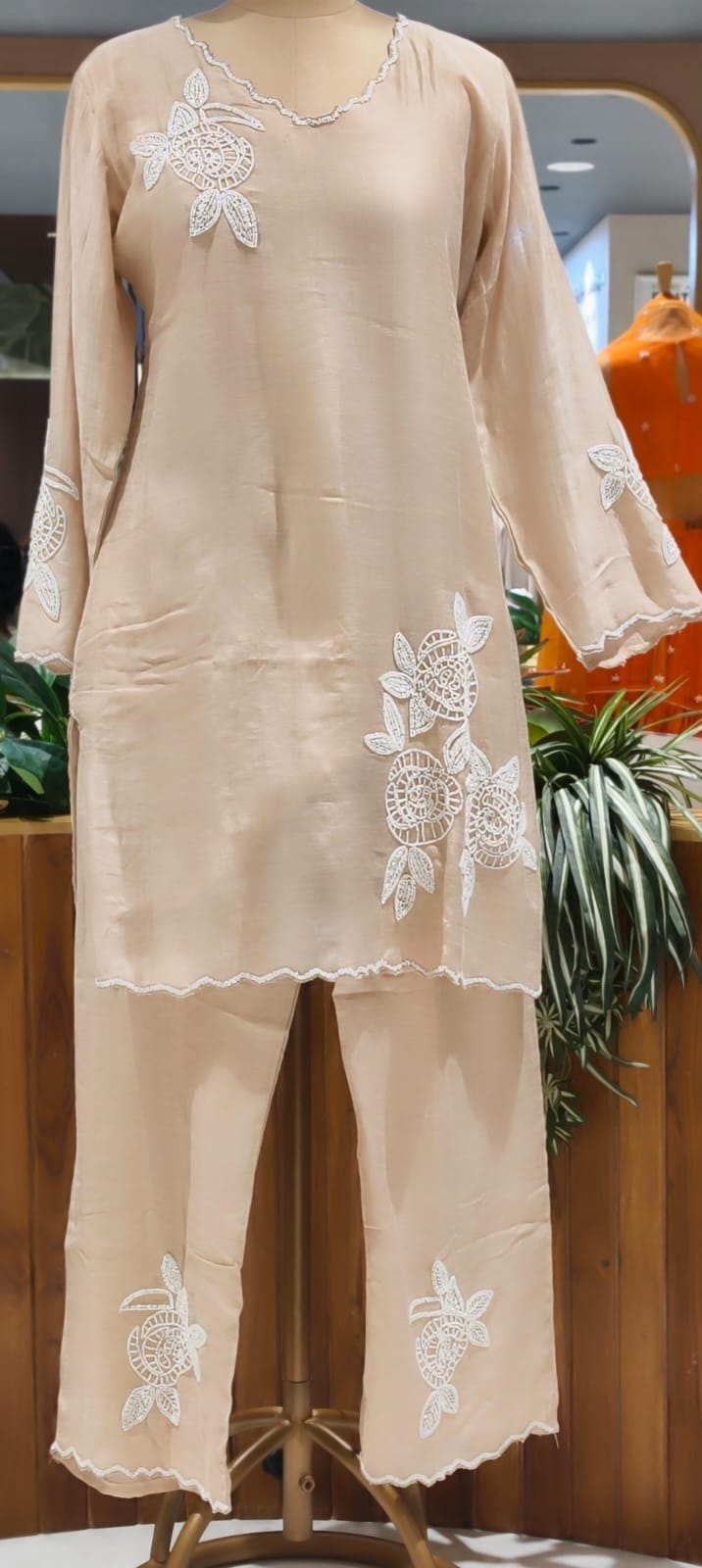 Elegant Tiny Cut-Dana Embellished Banarasi Mul Chanderi Full Suit Set With Dupatta