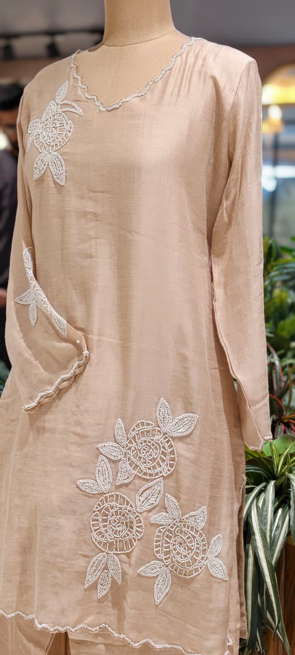 Elegant Tiny Cut-Dana Embellished Banarasi Mul Chanderi Full Suit Set With Dupatta