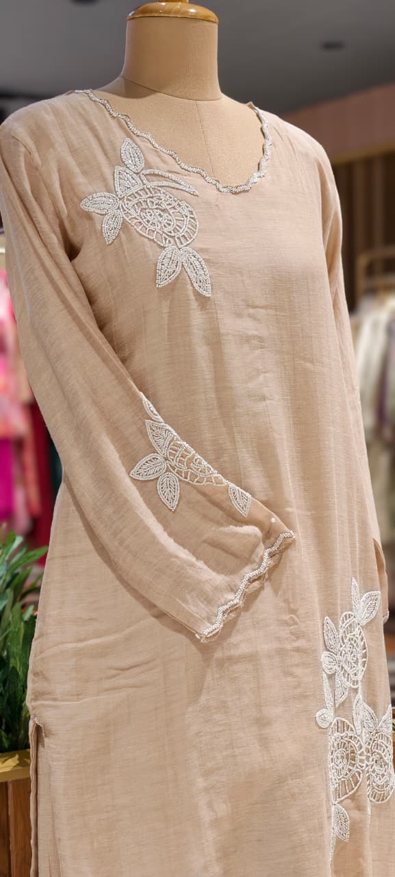Elegant Tiny Cut-Dana Embellished Banarasi Mul Chanderi Full Suit Set With Dupatta