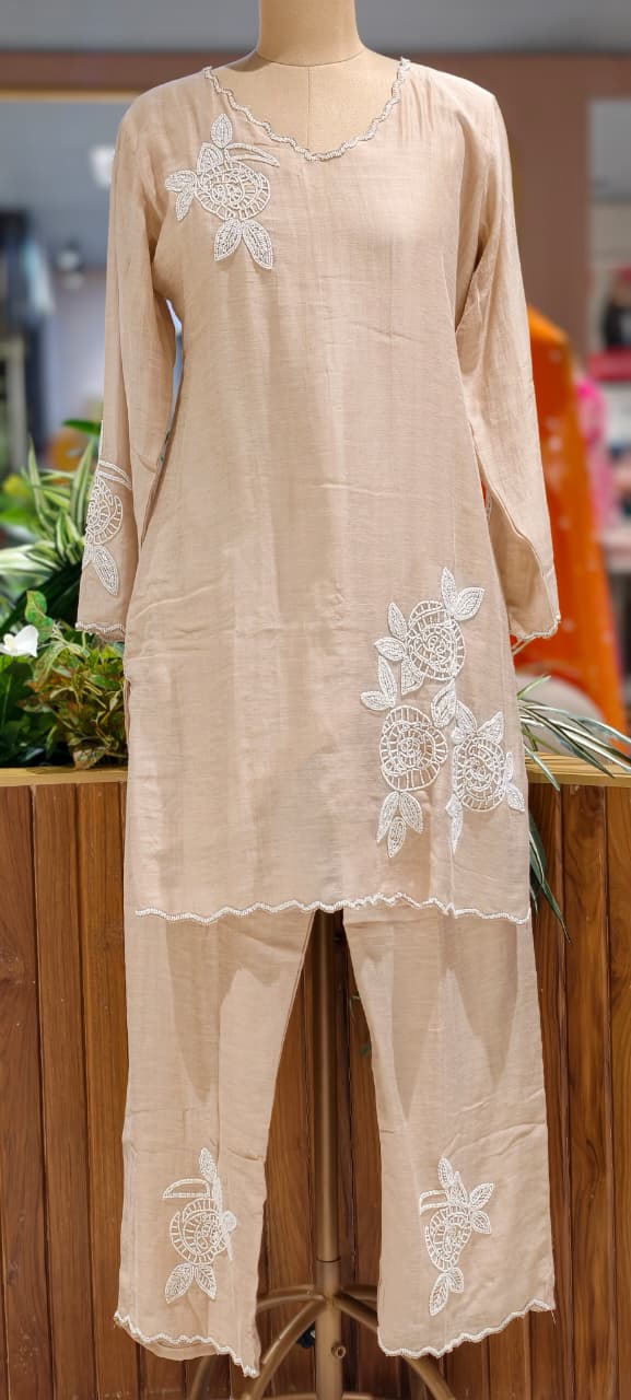 Elegant Tiny Cut-Dana Embellished Banarasi Mul Chanderi Full Suit Set With Dupatta