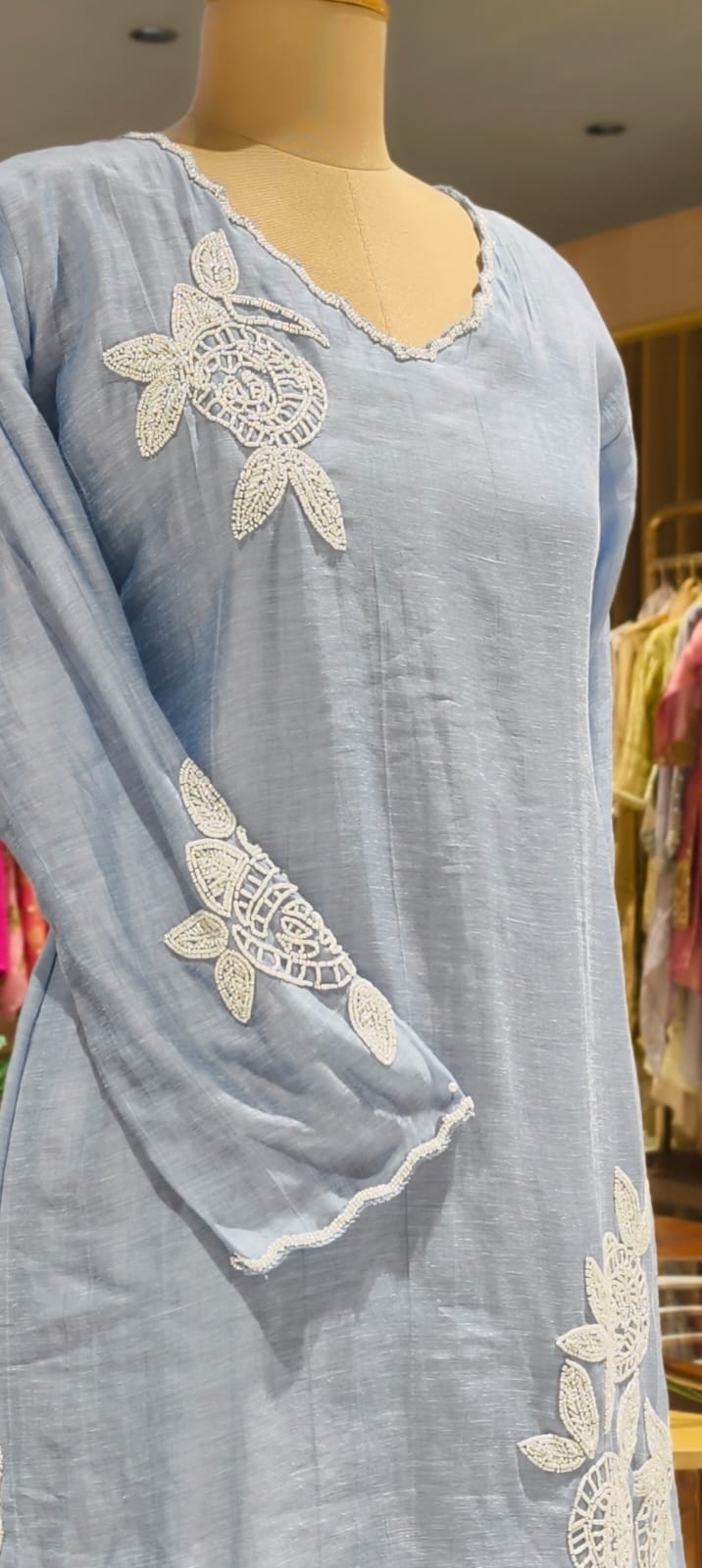 Elegant Tiny Cut-Dana Embellished Banarasi Mul Chanderi Full Suit Set With Dupatta