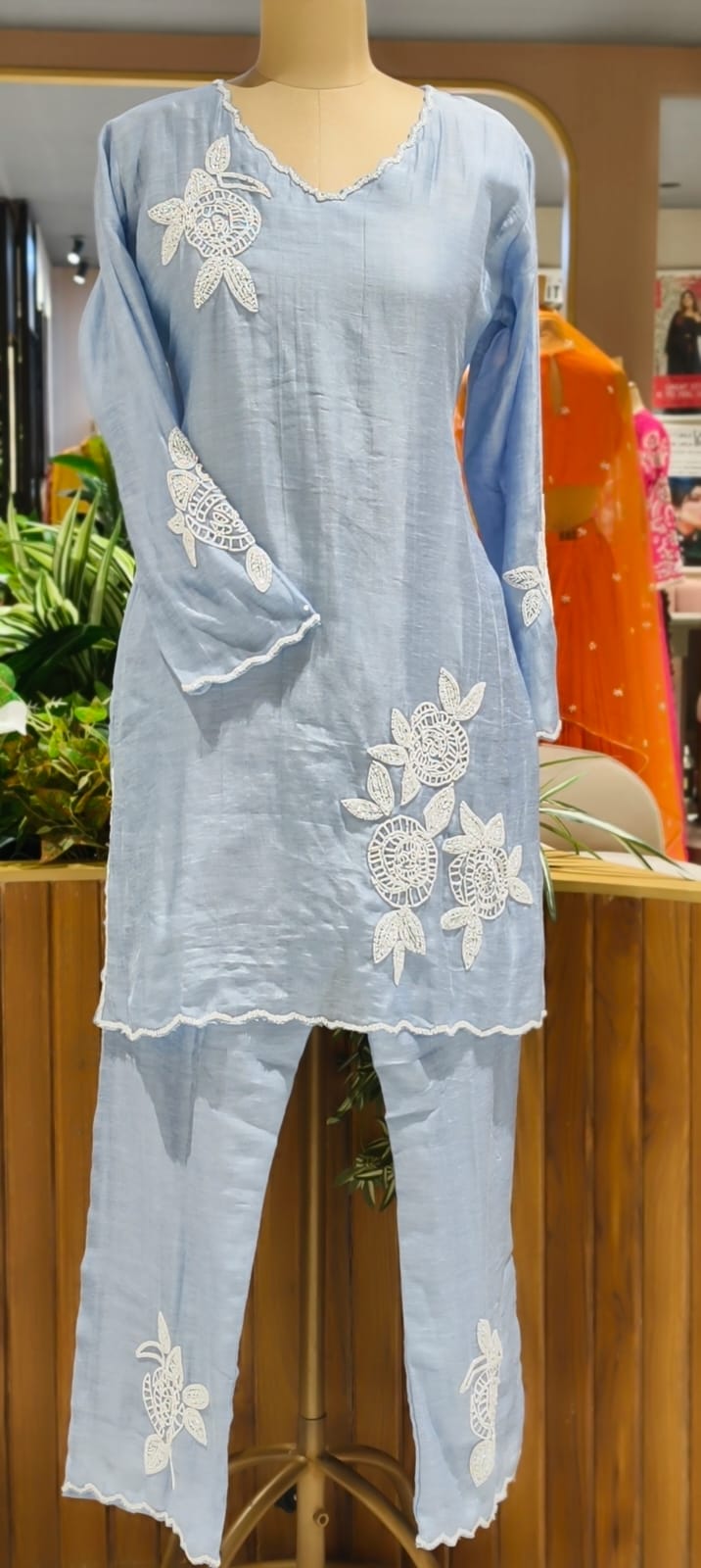 Elegant Tiny Cut-Dana Embellished Banarasi Mul Chanderi Full Suit Set With Dupatta