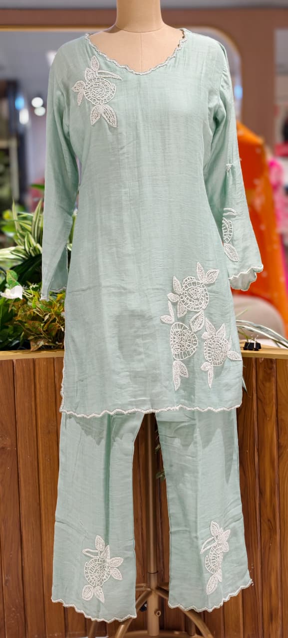 Elegant Tiny Cut-Dana Embellished Banarasi Mul Chanderi Full Suit Set With Dupatta