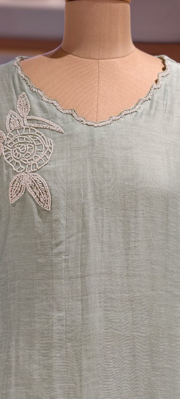 Elegant Tiny Cut-Dana Embellished Banarasi Mul Chanderi Full Suit Set With Dupatta